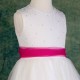 Girls Ivory Diamante & Organza Cerise Pink Sash Dress