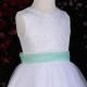 Girls White Diamante & Organza Dress with Mint Sash