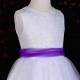 Girls White Diamante & Organza Dress with Purple Sash