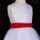 Girls White Diamante & Organza Dress with Red Sash