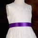 Girls Ivory Floral Lace Dress with Cadbury Purple Satin Sash