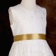 Girls Ivory Floral Lace Dress with Gold Satin Sash