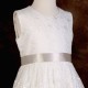 Girls Ivory Floral Lace Dress with Mink Taupe Satin Sash