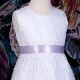 Girls White Floral Lace Dress with Lilac Satin Sash