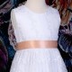 Girls White Floral Lace Dress with Peach Satin Sash