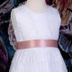 Girls White Floral Lace Dress with Rose Gold Satin Sash