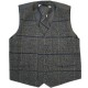 Boys Grey Tweed Look Waistcoat with Blue Check