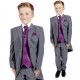 Boys Grey & Purple 8 Piece Slim Fit Tail Jacket Suit