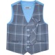 Boys Grey & Chambray Blue Tartan Check 5 Piece Suit