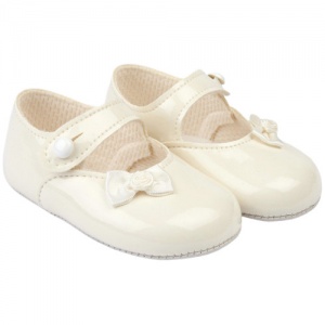 Baby Girls Ivory Side Bow Patent Pram Shoes