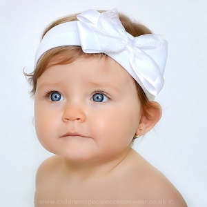 109 New baby headband measurements 611 Baby Girls White Cotton Headband with Large Satin & Organza Bow   