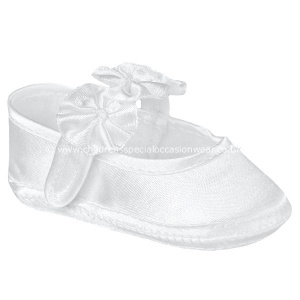 Baby Girls White Satin Flower Rosette Christening Shoes