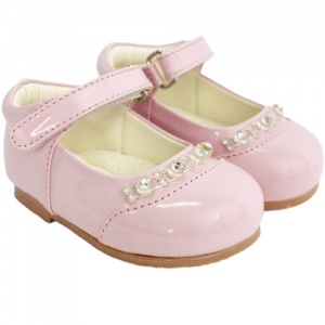Girls Pink Patent Diamante Special Occasion Shoes
