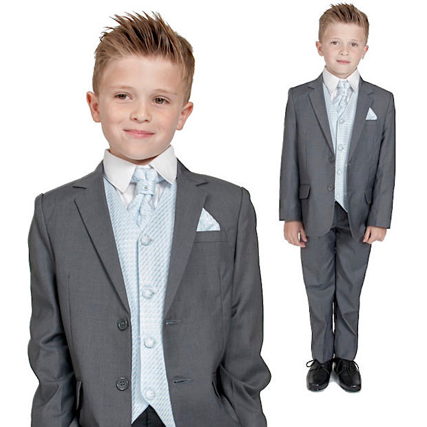 Grey Blue 6 Piece Slim Fit Suit Baby Boys Grey Skinny Suit Boys