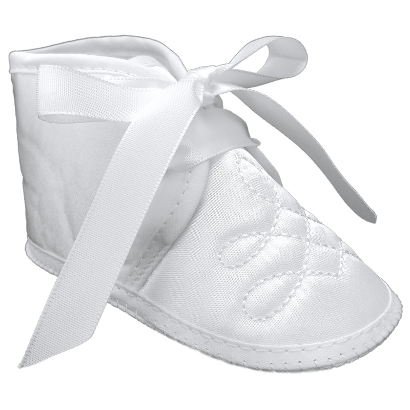 Baby Boys White Satin Emb Christening Baptism Pram Shoes