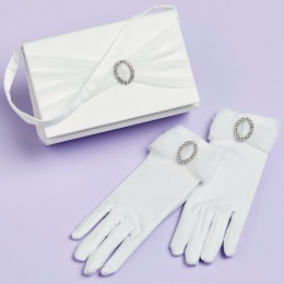Girls Ivory Diamante Satin Bag & Gloves Set - Kara & Abigail
