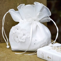 Girls White Flower Organza & Satin Dolly Bag - Lucy P126 by Peridot