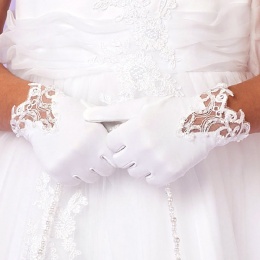 Girls White Lace Beaded Communion Gloves - Martha P226 by Peridot