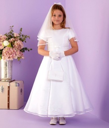 White Guipure Lace Holy Communion Dress - Constance P268 by Peridot