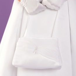 Girls White Pearl Drop Satin Bag - Elsa P279 by Peridot