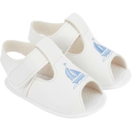 Baby Boys White & Sky Blue Boat Soft Sole Sandals