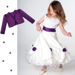 Girls Cadbury Purple & Ivory Rose Satin Tulle Dress with Bolero