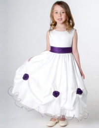 Girls Cadbury Purple & White Rose Satin Tulle Dress