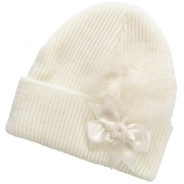 Baby Girls Ivory Marabou Feather & Bow Plume Hat