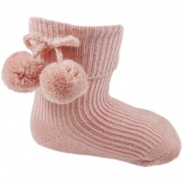 Baby Girls Rose Gold Pom Pom Ankle Socks
