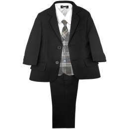Boys Black & Grey Tartan Check 5 Piece Suit