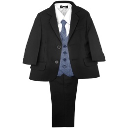 Boys Black & Navy Check Barleycorn Tweed 5 Piece Suit
