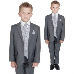 Boys Grey Swirl 6 Piece Slim Fit Suit