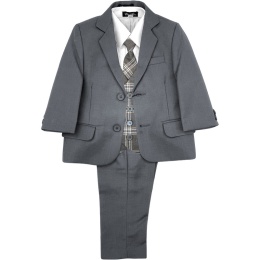 Boys Grey with Grey Tartan Check 5 Piece Suit