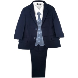 Boys Navy & Chambray Blue Tartan Check 5 Piece Suit