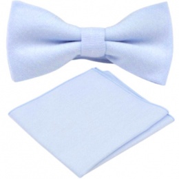 Boys Pastel Blue Cotton Adjustable Dickie Bow & Pocket Square