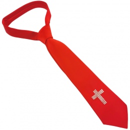 Boys Red Communion Tie with Diamante Cross