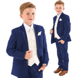 Boys Royal Blue & Ivory Deluxe Swirl 8 Piece Slim Fit Suit