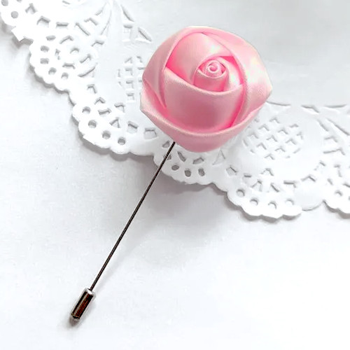 Baby Pink Satin Rose Flower Buttonhole Lapel Pin