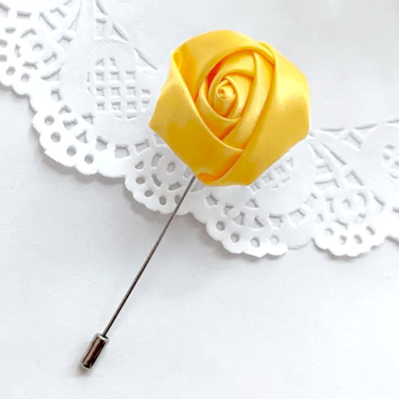 Sunshine Yellow Satin Rose Flower Buttonhole Lapel Pin
