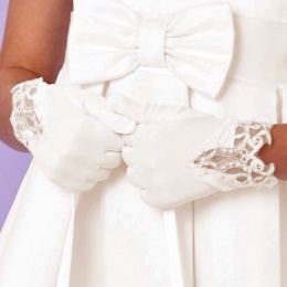 Girls Ivory Lace Beaded Communion Gloves - Martha P226A by Peridot