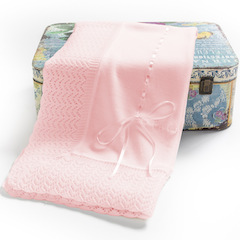 Luxury Pink Chevron Crochet Baby Shawl with Ribbon Trim