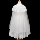 Girls White Floral Lace Organza Dress with Cape