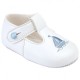 Baby Boys White & Sky Blue T-Bar Boat Pram Shoes
