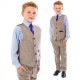 Boys Brown Tweed Herringbone 4 Piece Waistcoat Suit