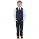 Boys Navy & Red Check 5 Piece Slim Fit Suit