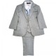 Boys Light Grey Check 5 Piece Slim Fit Suit