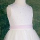 Girls Ivory Diamante & Organza Pink Sash Dress