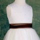 Girls Ivory Diamante & Organza Dress with Brown Sash