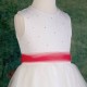 Girls Ivory Diamante & Organza Dress with Coral Sash