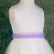 Girls Ivory Diamante & Organza Dress with Lilac Sash